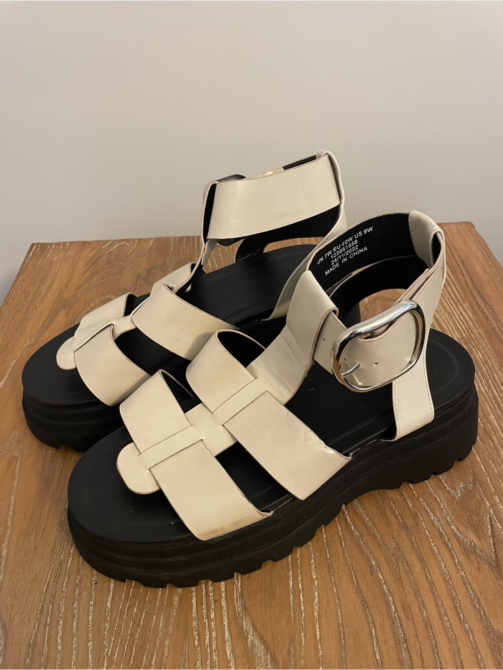 ASOS Chunky Fisherman Platform Black and White Stone Tone Sandals